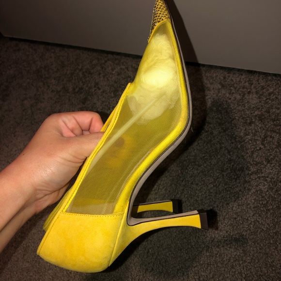 Jimmy Choo Women Nicole 90 Yellow Mesh and Suede Pumps with Crystal size 36 - Picture 5 of 6